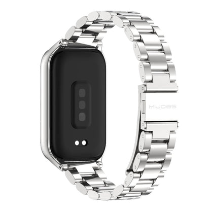 For Xiaomi Smart Band 9 Active / Redmi Band 3 Mijobs Metal Shell Three-Bead Stainless Steel Watch Band(Silver) by MIJOBS