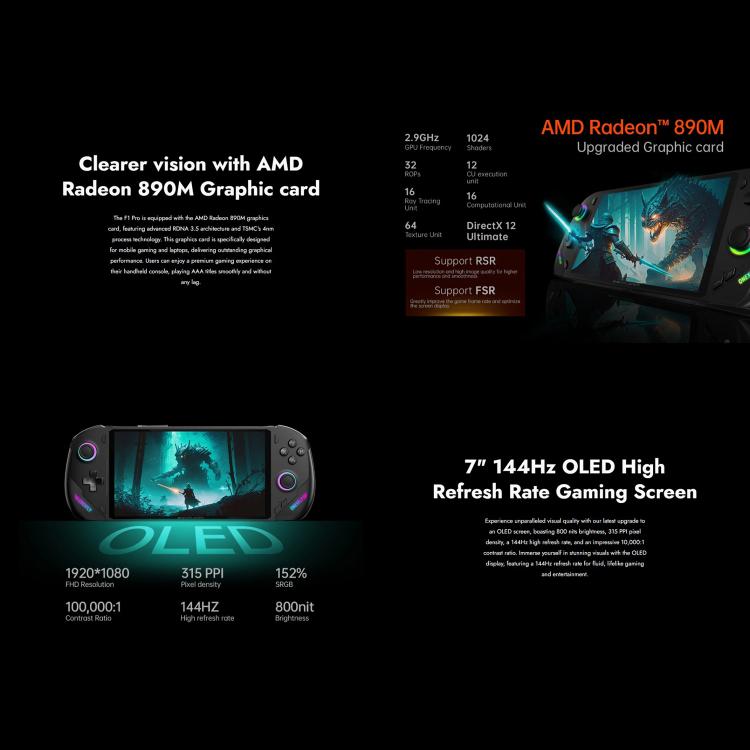 ONE-NETBOOK OneXPlayer F1 Pro 7 inch Handheld Game Console, 64GB+4TB, Windows 11 AMD Ryzen AI 9 HX 370 CPU(EU Plug) by ONE-NETBOOK