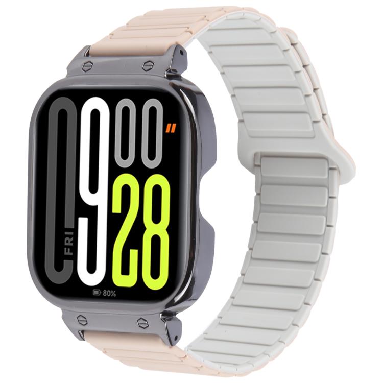 For Redmi Watch 5 / Watch 4 Metal Black Frame Integrated I-shaped Magnetic Silicone Watch Band(Milk Tea Rocky White) by bashfashion