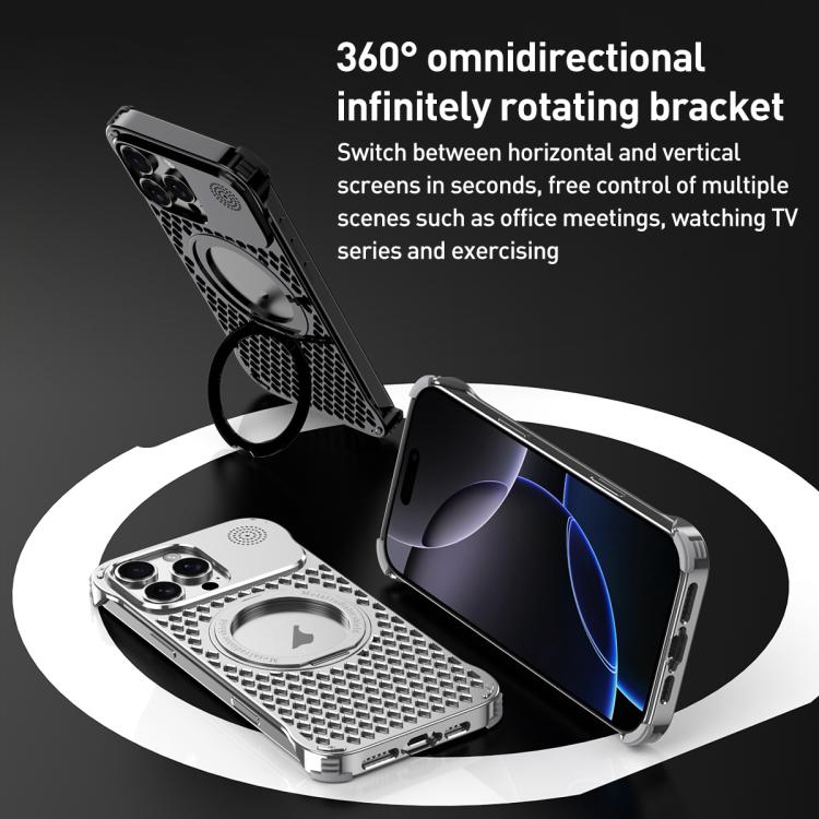 For iPhone 15 R-JUST RJ-64 Aromatherapy Heat Dissipation MagSafe Phone Case with Stand(Grey) by R-JUST