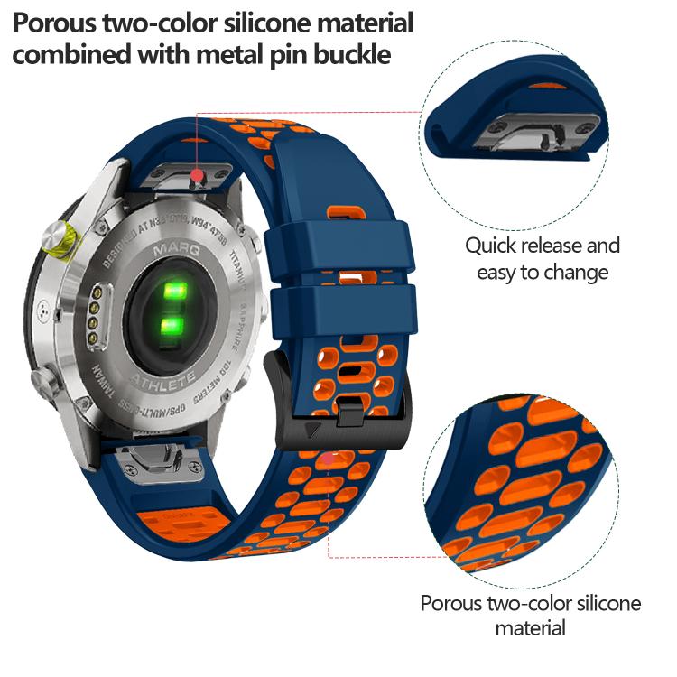 For Garmin Fenix 7X 26mm Kalebol Three Rows Hole Two Color Silicone Watch Band(Black Grey) by Kalebol