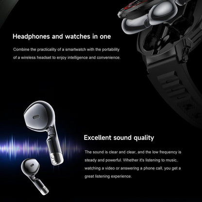 D11 1.46 inch 2 in 1 Bluetooth Earphone Smart Watch, Support Bluetooth Call / NFC / Heart Rate(Black) by bashfashion