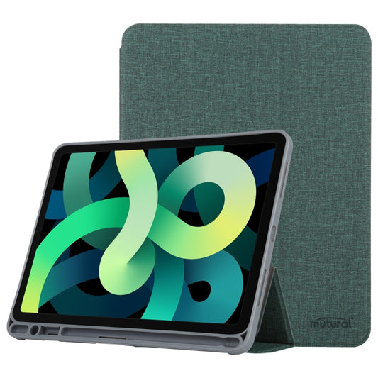 Mutural YASHI Series TPU + PU Cloth Pattern Texture Horizontal Flip Leather Case with Three-folding Holder & Pen Slot & Wake-up / Sleep Function For iPad Air 2022 / 2020 10.9(Green) by Mutural
