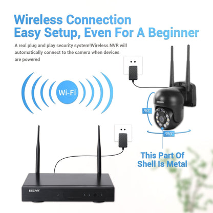 ESCAM WNK618 3.0 Million Pixels 8-channel Wireless Dome Camera HD NVR Security System, Support Motion Detection & Two-way Audio & Full-color Night Vision & TF Card, US Plug by ESCAM