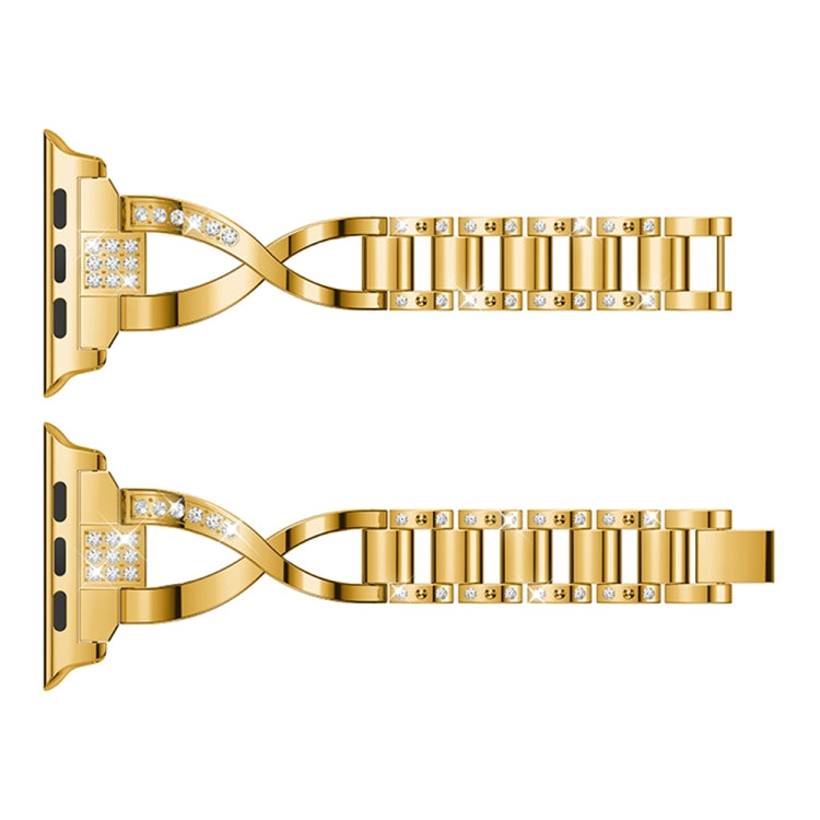 X-shaped Diamond-studded Solid Stainless Steel Wrist Strap Watch Band for Apple Watch Series 3 & 2 & 1 42mm(Gold) by bashfashion