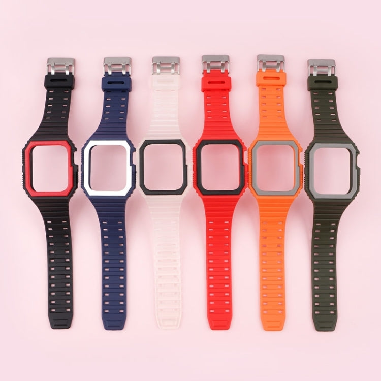 Silicone Strap with Case For Apple Watch Series 8&7 45mm / SE 2&6&SE&5&4 44mm / 3&2&1 42mm(Blue+White) by bashfashion