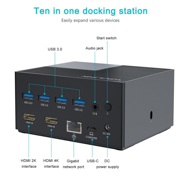 WAVLINK UG76PD2 3.5mm Audio, Gigabit Network Port Dual HD Universal Docking Station(UK Plug) by WAVLINK