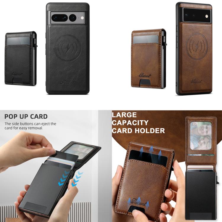 For Google Pixel 7a Suteni H19 Oil Wax 2-in-1 MagSafe Removable Card Box Back Phone Case(Black) by Suteni