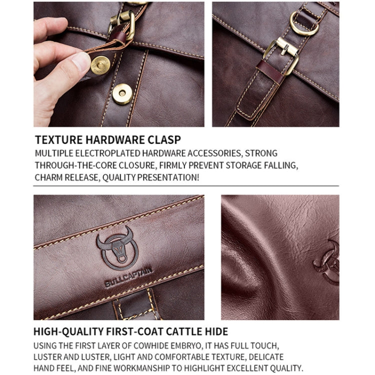 BULL CAPTAIN 302 First-Layer Cowhide Men Casual Shoulder Bag Leather Retro Briefcase(Obsmetrical Black) by BULL CAPTAIN