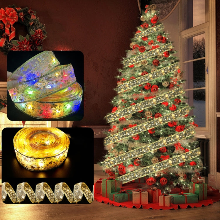 Christmas LED Lights Bronzing Double Ribbon String Lights, Specification: 4m(Gold Red Color Light) by bashfashion