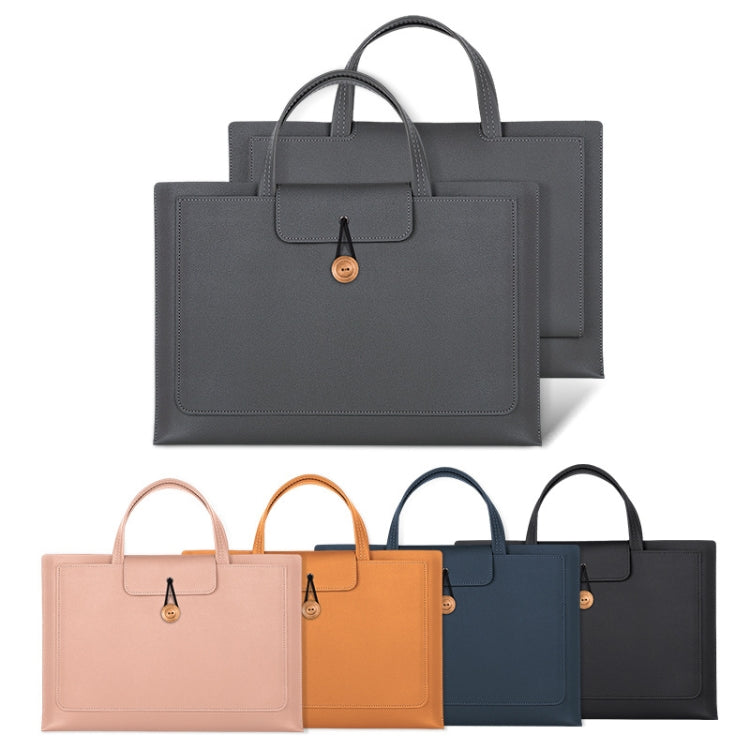 15.4/16 inch Elastic Button Laptop Waterproof PU Handbag(Grey) by bashfashion