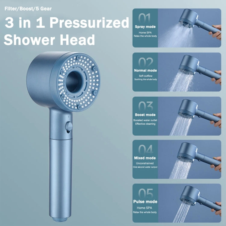 High-Pressure Handheld Shower Head With 5 Spray Modes Filtered Showerhead, Spec: Kit Gray by bashfashion