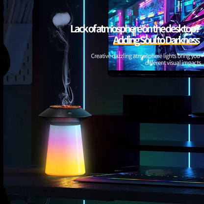 HX126 Sound Pickup RGB Light Volcano Humidifier Simulated Flame Aromatherapy Machine, Color: White by bashfashion