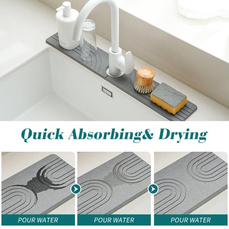 Faucet Sink Drying Mat Diatomaceous Earth Stone Splashproof Absorbent Sink Drainage Mat, Color: K05 White(60x10cm) by bashfashion