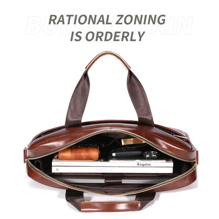 BULL CAPTAIN 054 Large Capacity Retro Business Top Layer Cowhide Hand-held Briefcase(Black Metal) by BULL CAPTAIN