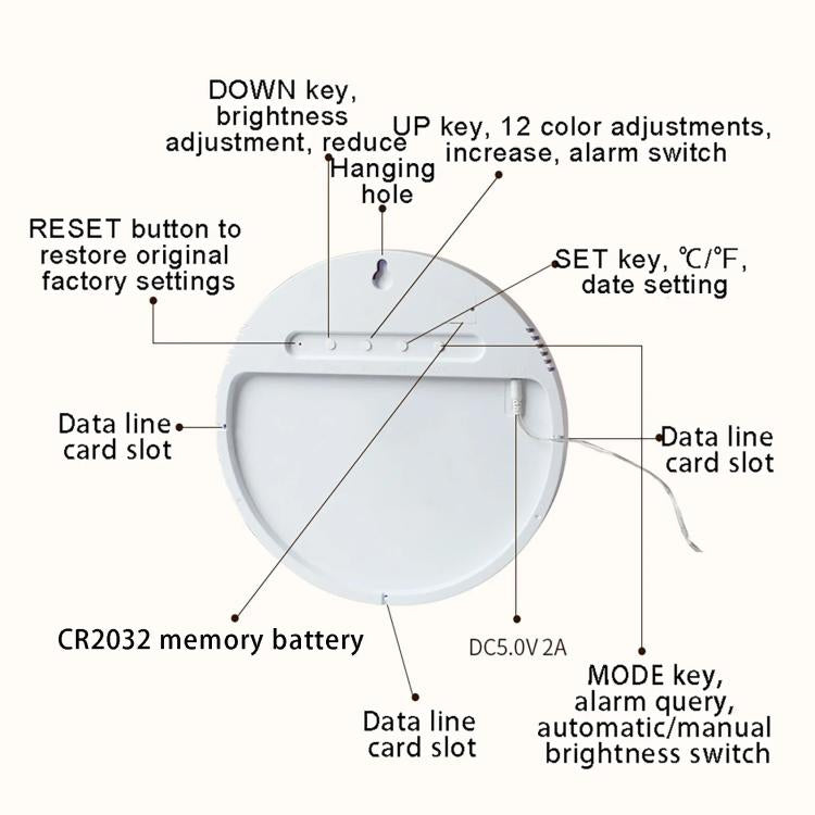 11.6-Inch RGB Wall Clock With Remote Control Multi-Functional Alarm Clock White+Black by bashfashion