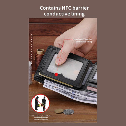 BULL CAPTAIN 07 RFID Anti-theft Top-layer Cowhide Multiple Card Slots Wallet(Black Leopard Print) by BULL CAPTAIN