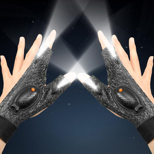 Night Riding Lighting Car Repair Fish Rechargeable LED Light Gloves, Style: Sisal Gray-Left And Right Hand by bashfashion