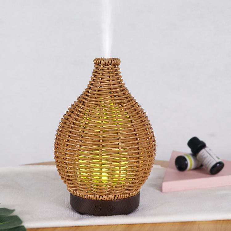 5V USB 100ML Hollow Rattan Ultrasonic Humidifier & Aromatherapy Diffuser with 7-Color LED Lights(White) by bashfashion