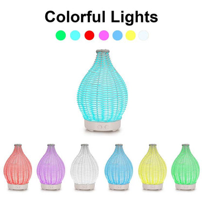 5V USB 100ML Hollow Rattan Ultrasonic Humidifier & Aromatherapy Diffuser with 7-Color LED Lights(Dark Wood Grain) by bashfashion