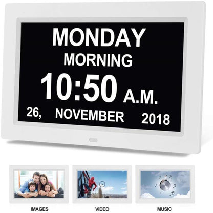 10-Inch Digital Clock With Voice Time Announcement, Auto DST Adjustment, 20 Custom Alarms, 8 Medication Reminders UK Plug White by bashfashion