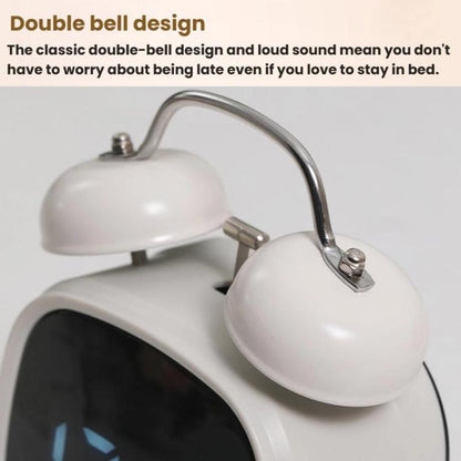 Loud Metal Powerful Ringing Clock LED Multifunction Clock, Color: White Shell White Light by bashfashion