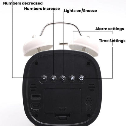 Loud Metal Powerful Ringing Clock LED Multifunction Clock, Color: Black Shell Blue Light by bashfashion